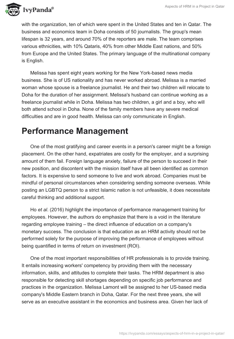 Aspects of HRM in a Project in Qatar. Page 2