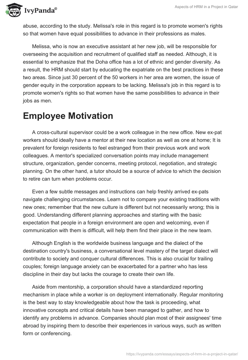 Aspects of HRM in a Project in Qatar. Page 4