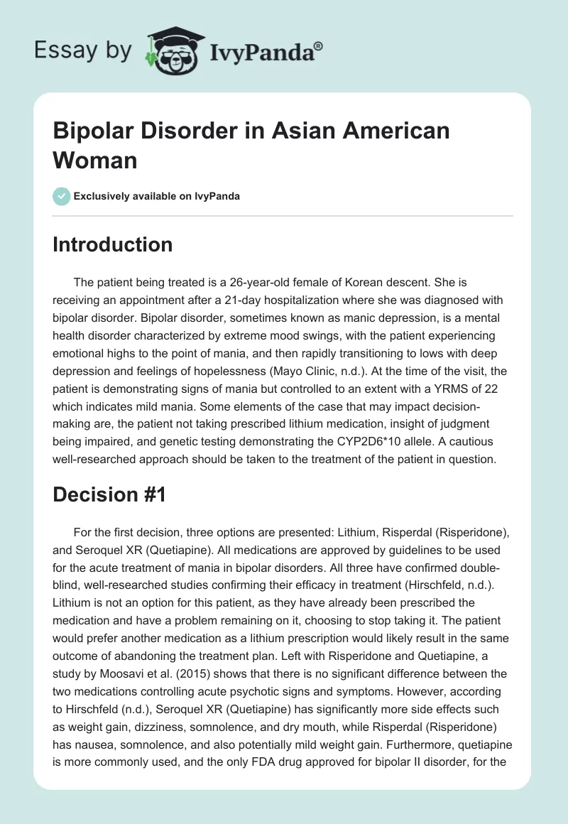 Bipolar Disorder in Asian American Woman. Page 1