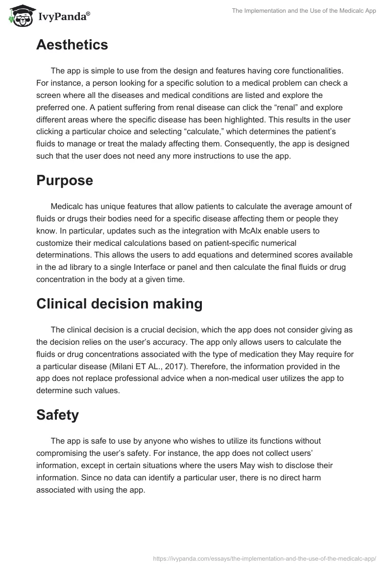 The Implementation and the Use of the Medicalc App. Page 2