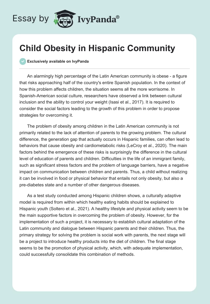 Child Obesity in Hispanic Community. Page 1