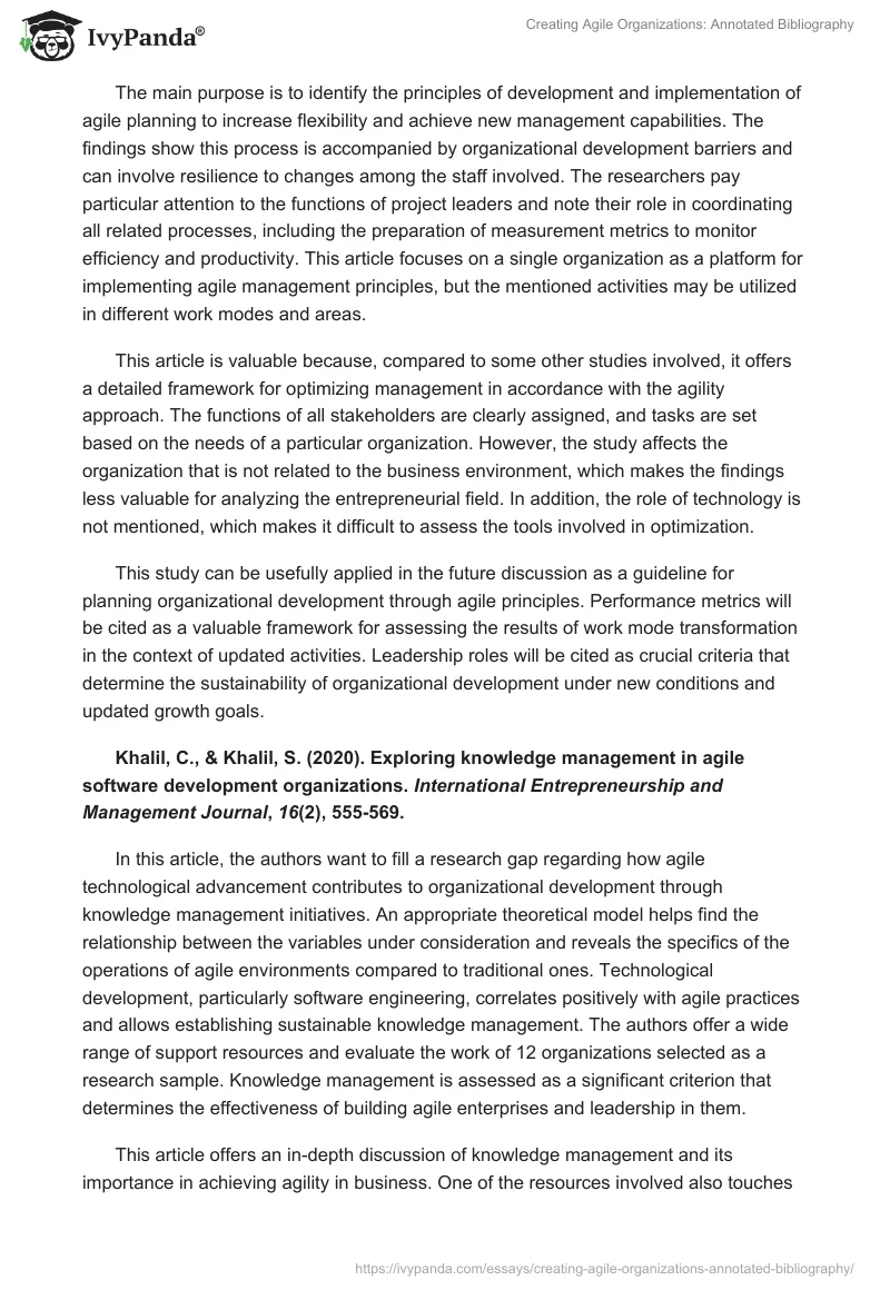 Creating Agile Organizations: Annotated Bibliography. Page 2
