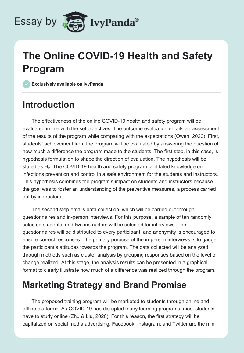 The Online COVID-19 Health and Safety Program. Page 1