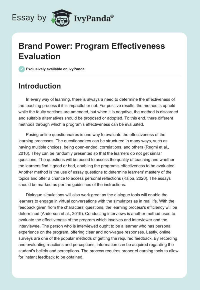 Brand Power: Program Effectiveness Evaluation. Page 1