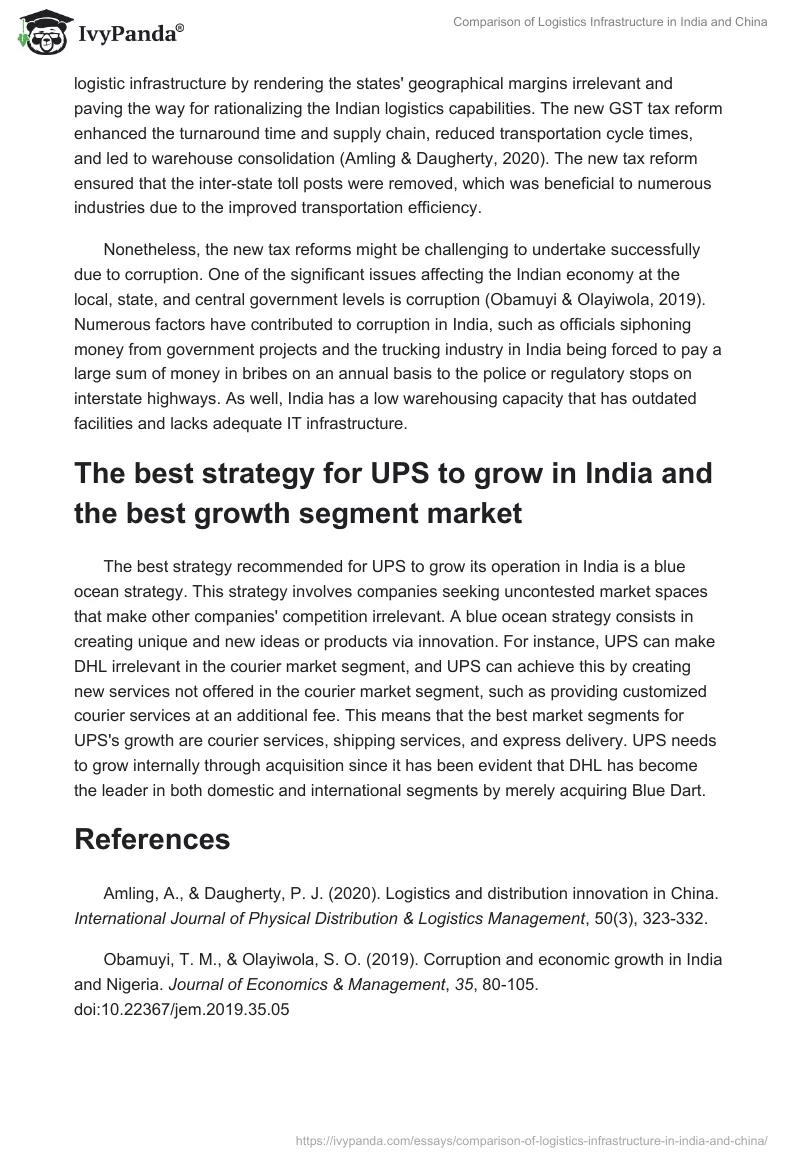 Comparison of Logistics Infrastructure in India and China. Page 2