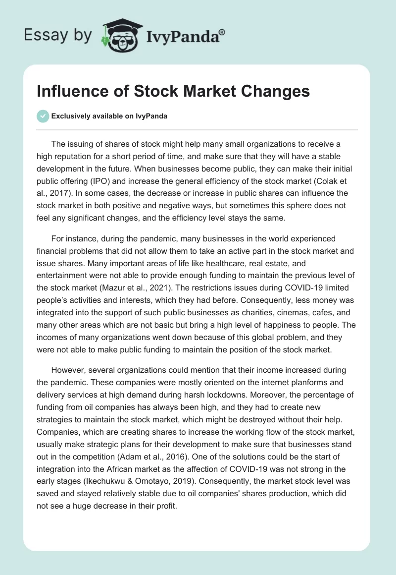 Influence of Stock Market Changes. Page 1