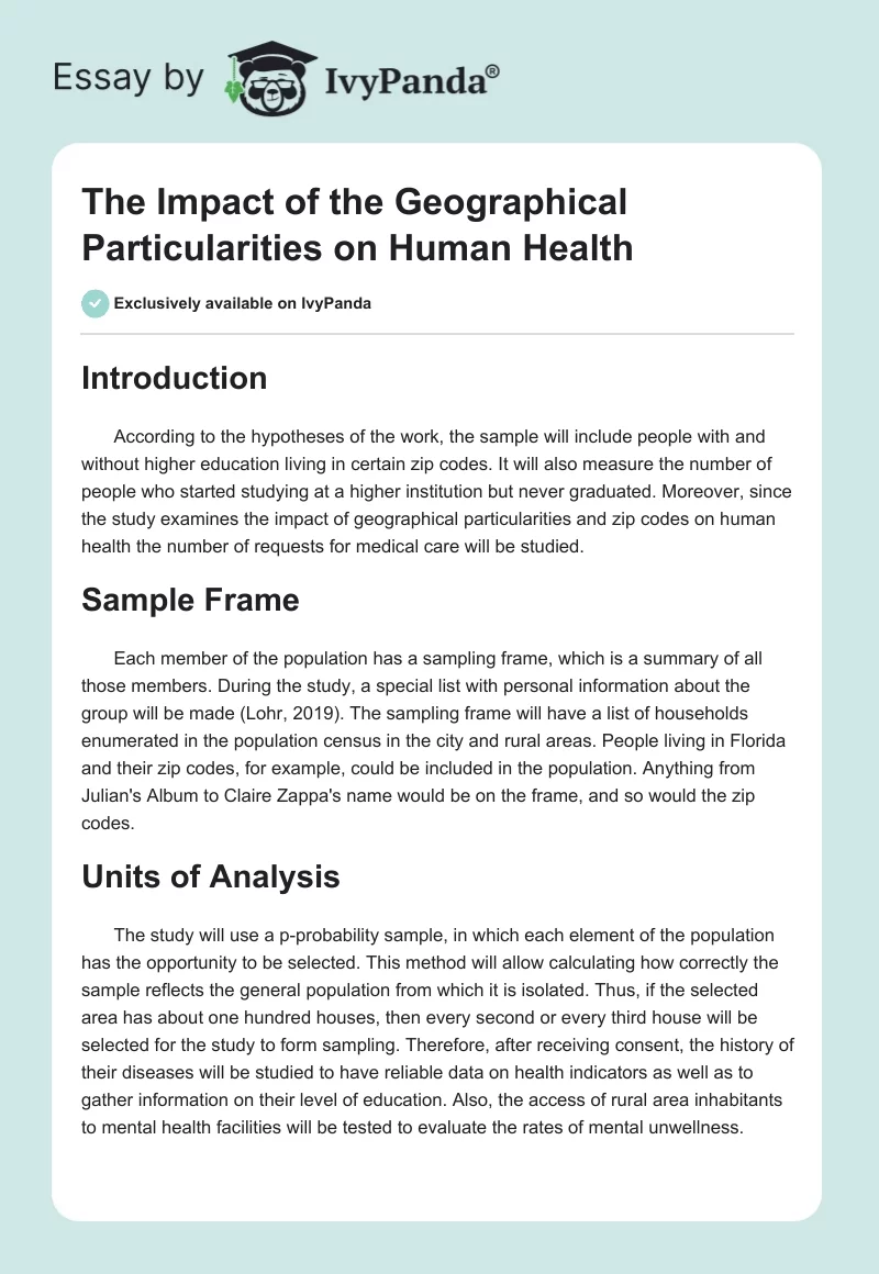 The Impact of the Geographical Particularities on Human Health. Page 1
