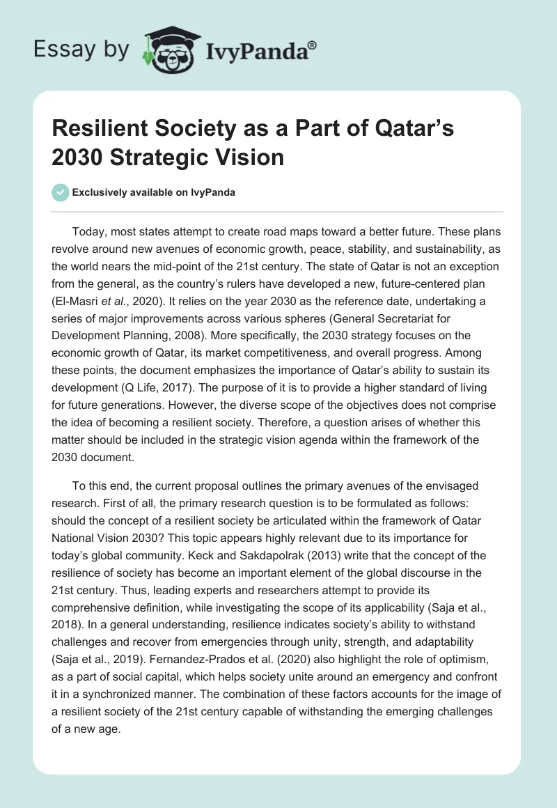 Resilient Society as a Part of Qatar’s 2030 Strategic Vision. Page 1