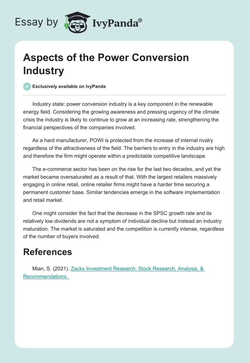 Aspects of the Power Conversion Industry. Page 1