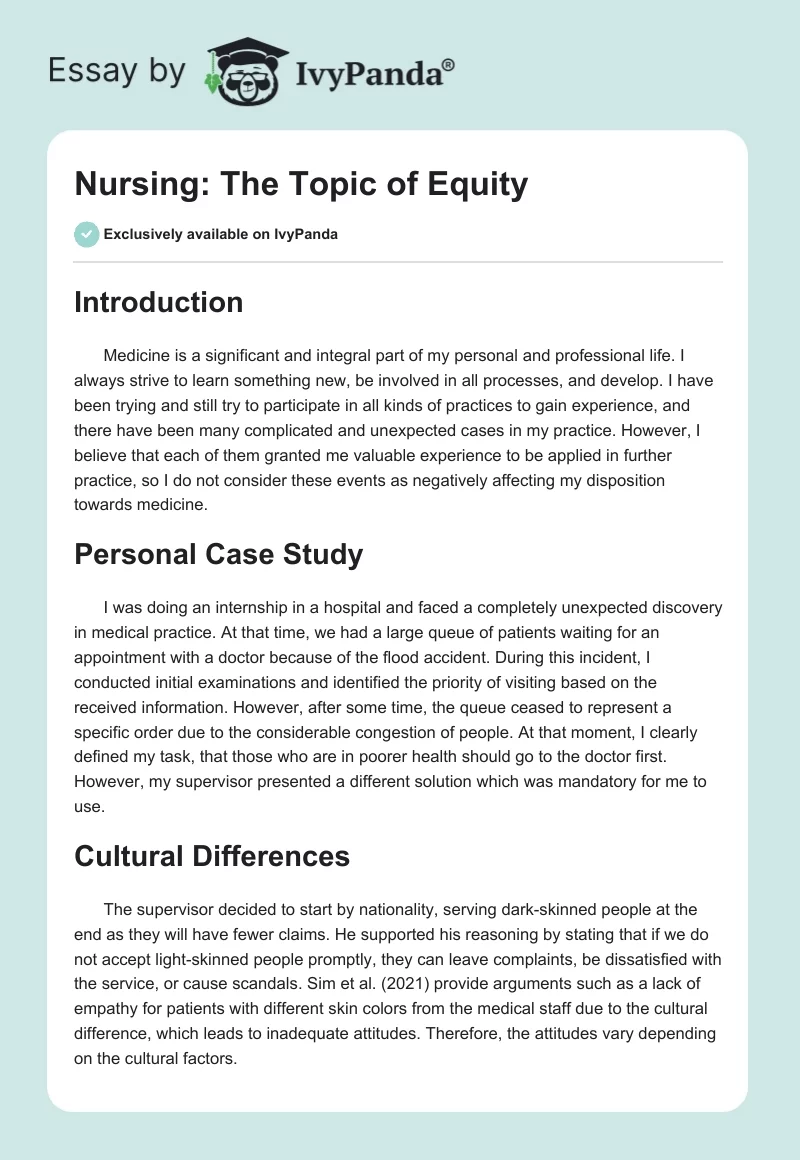 Nursing: The Topic of Equity. Page 1