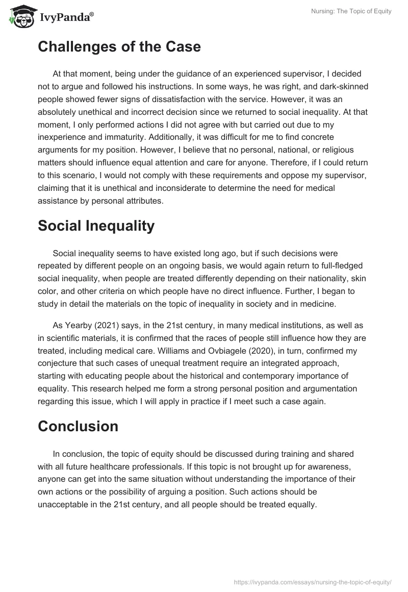 Nursing: The Topic of Equity. Page 2
