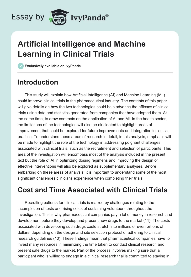 Artificial Intelligence and Machine Learning in Clinical Trials. Page 1