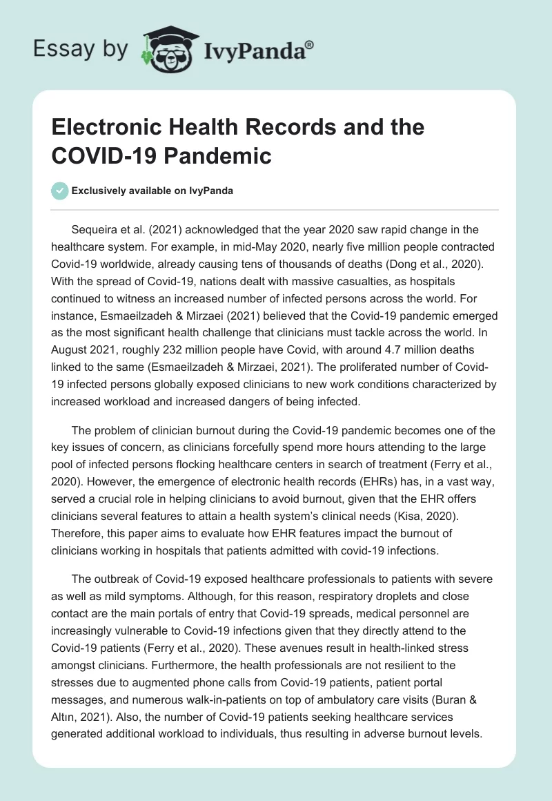 Electronic Health Records and the COVID-19 Pandemic. Page 1