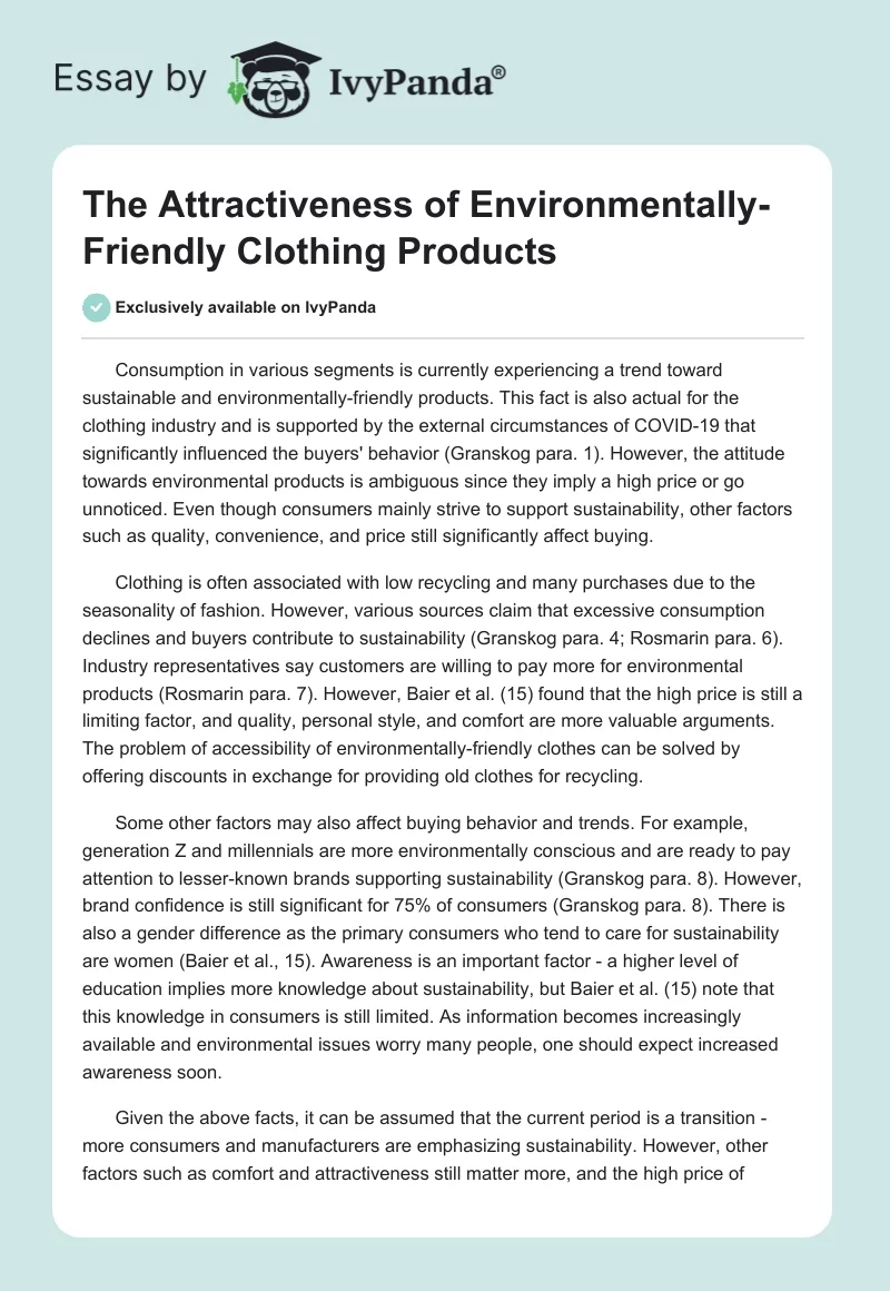 The Attractiveness of Environmentally-Friendly Clothing Products. Page 1