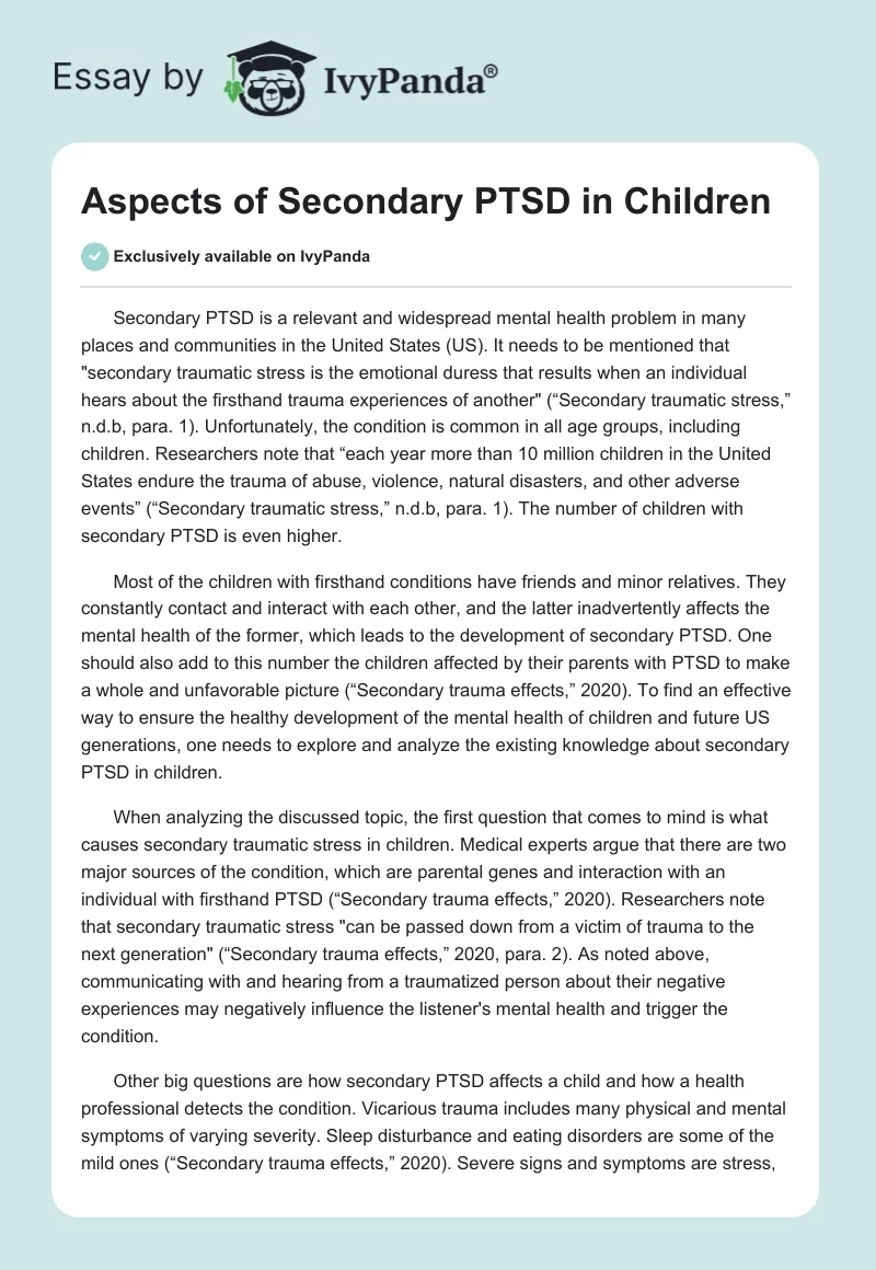 Aspects of Secondary PTSD in Children. Page 1