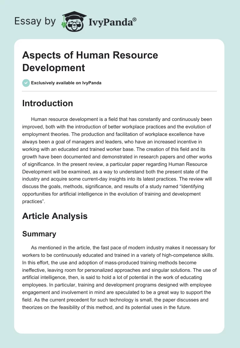 Aspects of Human Resource Development. Page 1