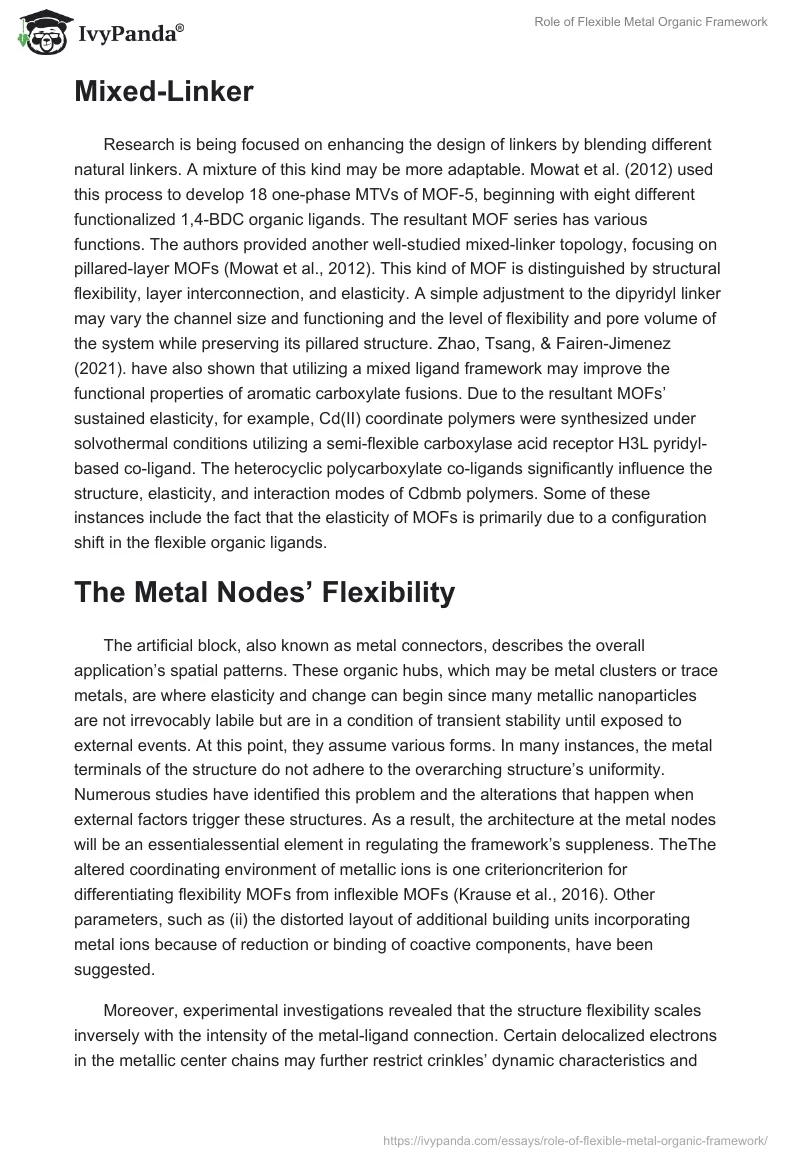 Role of Flexible Metal Organic Framework. Page 5