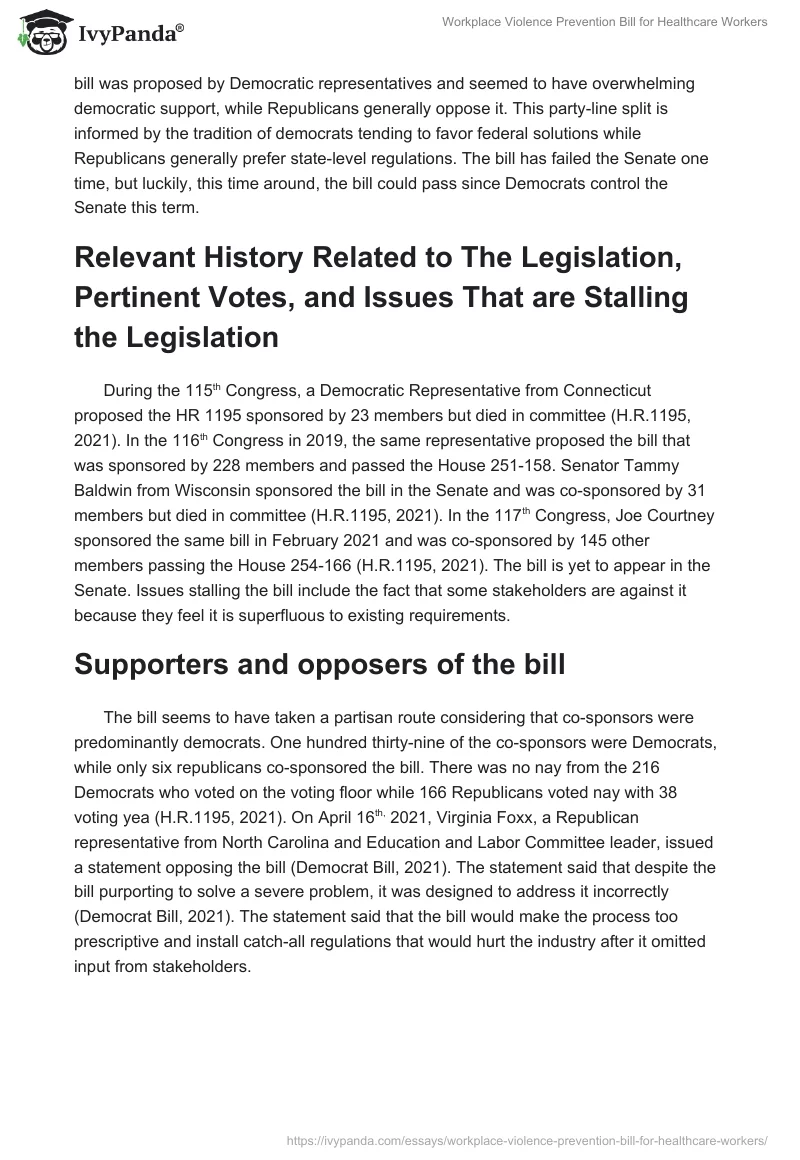 Workplace Violence Prevention Bill for Healthcare Workers. Page 2