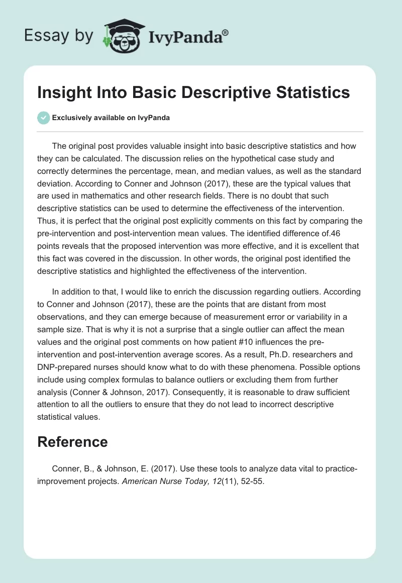Insight Into Basic Descriptive Statistics. Page 1