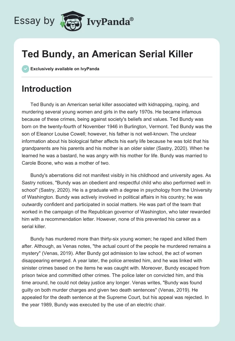 Ted Bundy, an American Serial Killer. Page 1