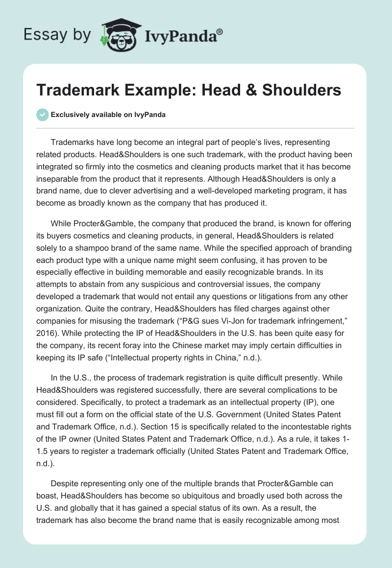 Trademark Example: Head & Shoulders. Page 1