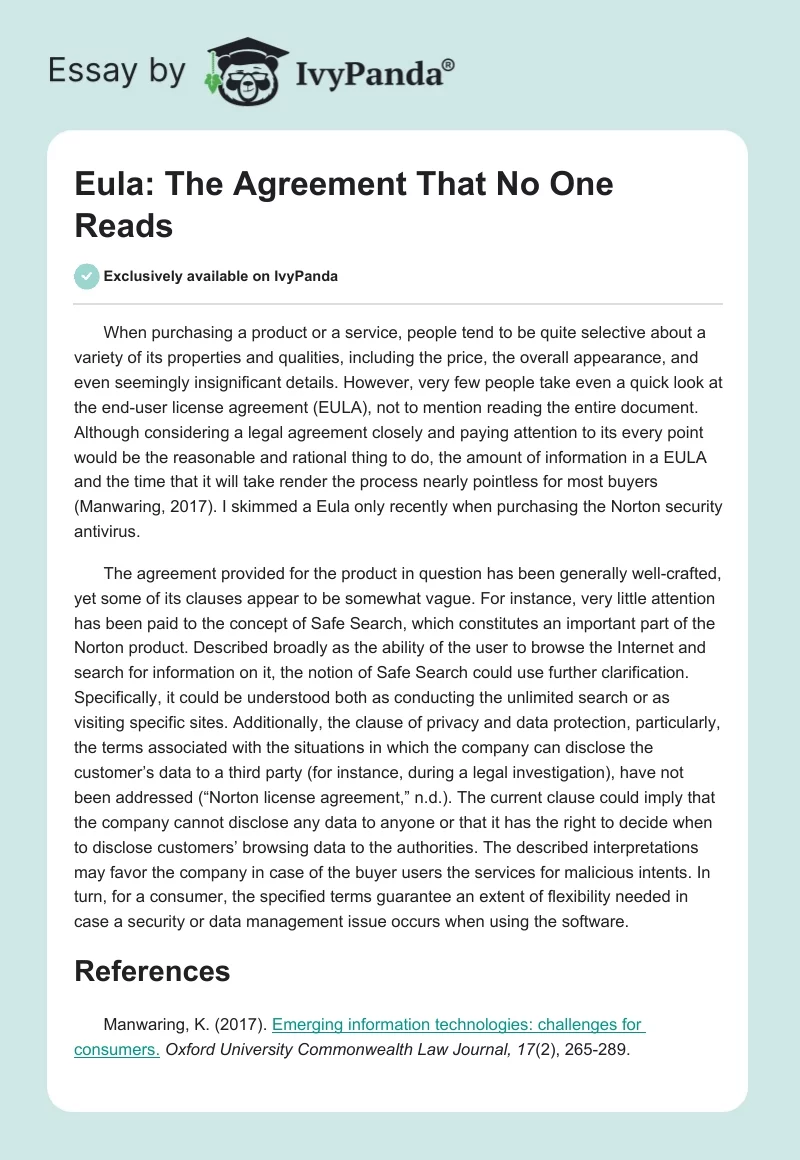 Eula: The Agreement That No One Reads. Page 1