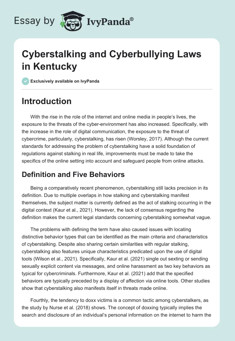 Cyberstalking and Cyberbullying Laws in Kentucky. Page 1