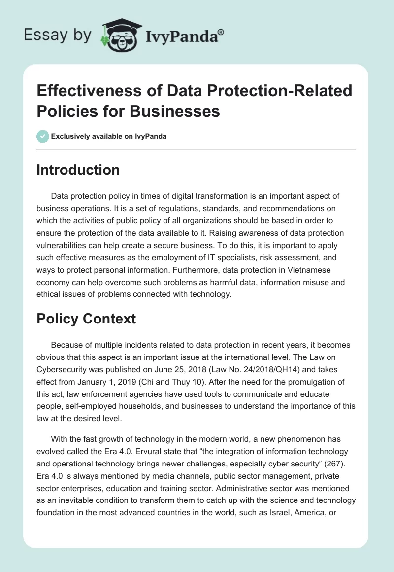Effectiveness of Data Protection-Related Policies for Businesses. Page 1
