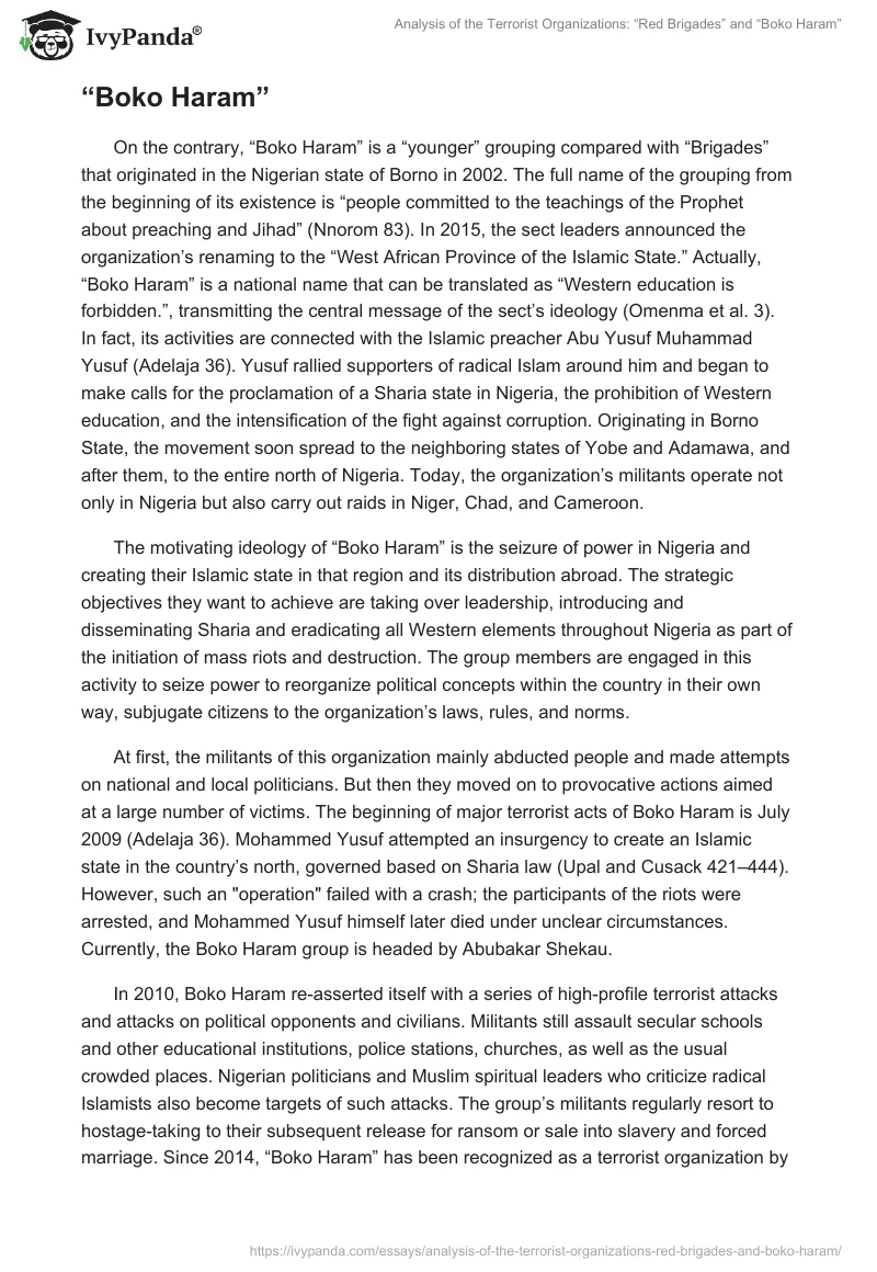 Analysis of the Terrorist Organizations: “Red Brigades” and “Boko Haram”. Page 3