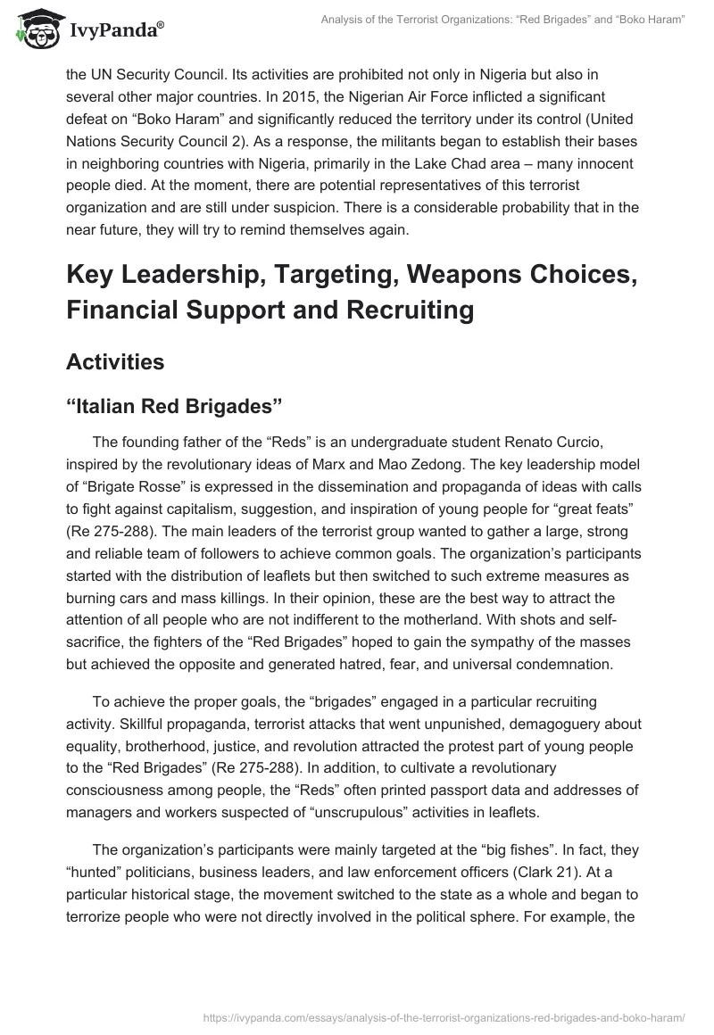Analysis of the Terrorist Organizations: “Red Brigades” and “Boko Haram”. Page 4