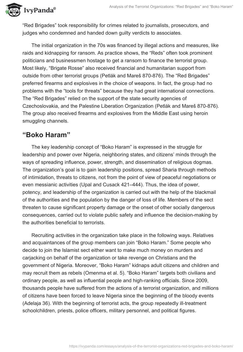 Analysis of the Terrorist Organizations: “Red Brigades” and “Boko Haram”. Page 5