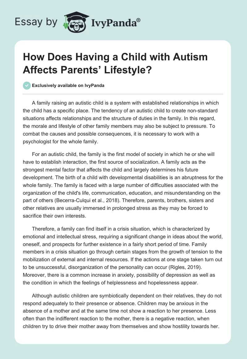How Does Having a Child With Autism Affects Parents’ Lifestyle?. Page 1