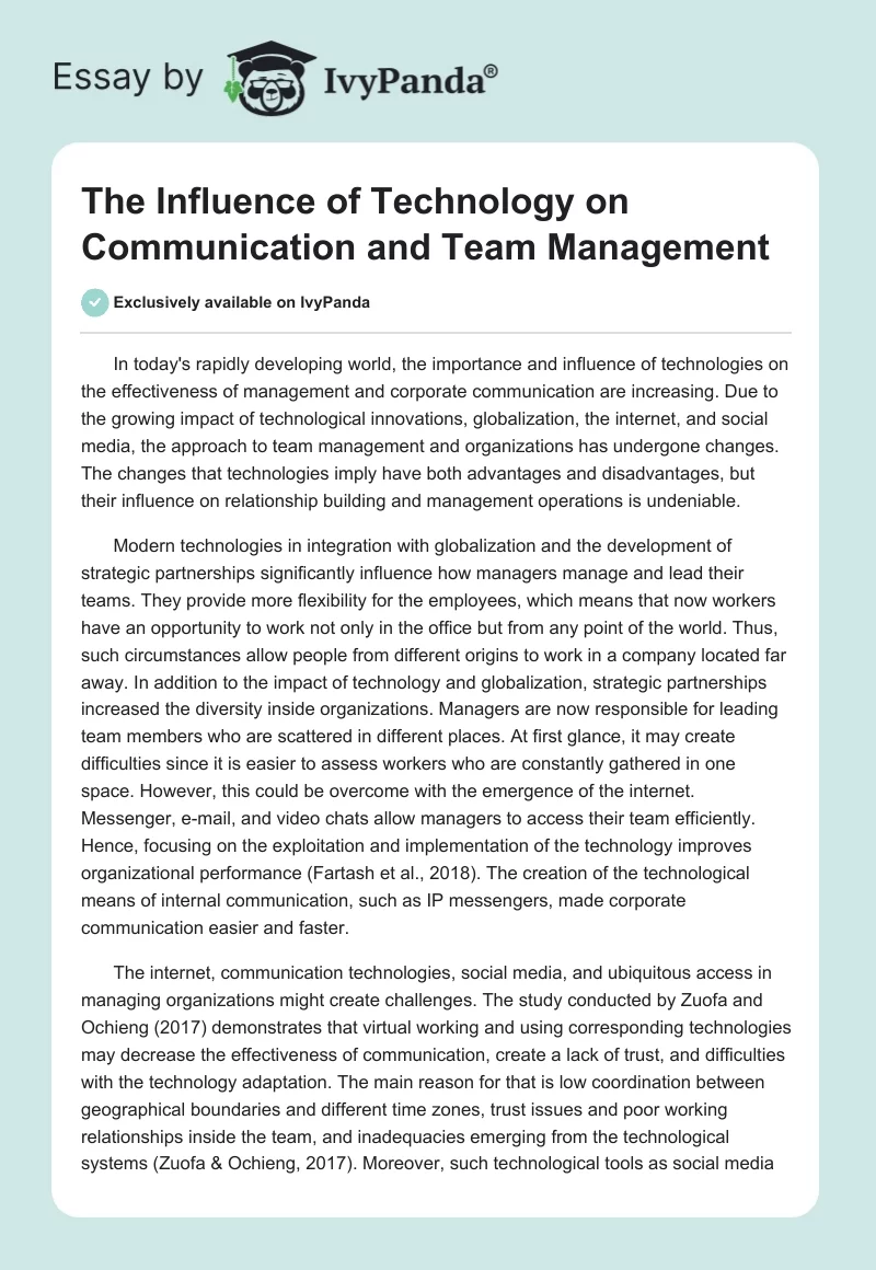 The Influence of Technology on Communication and Team Management. Page 1