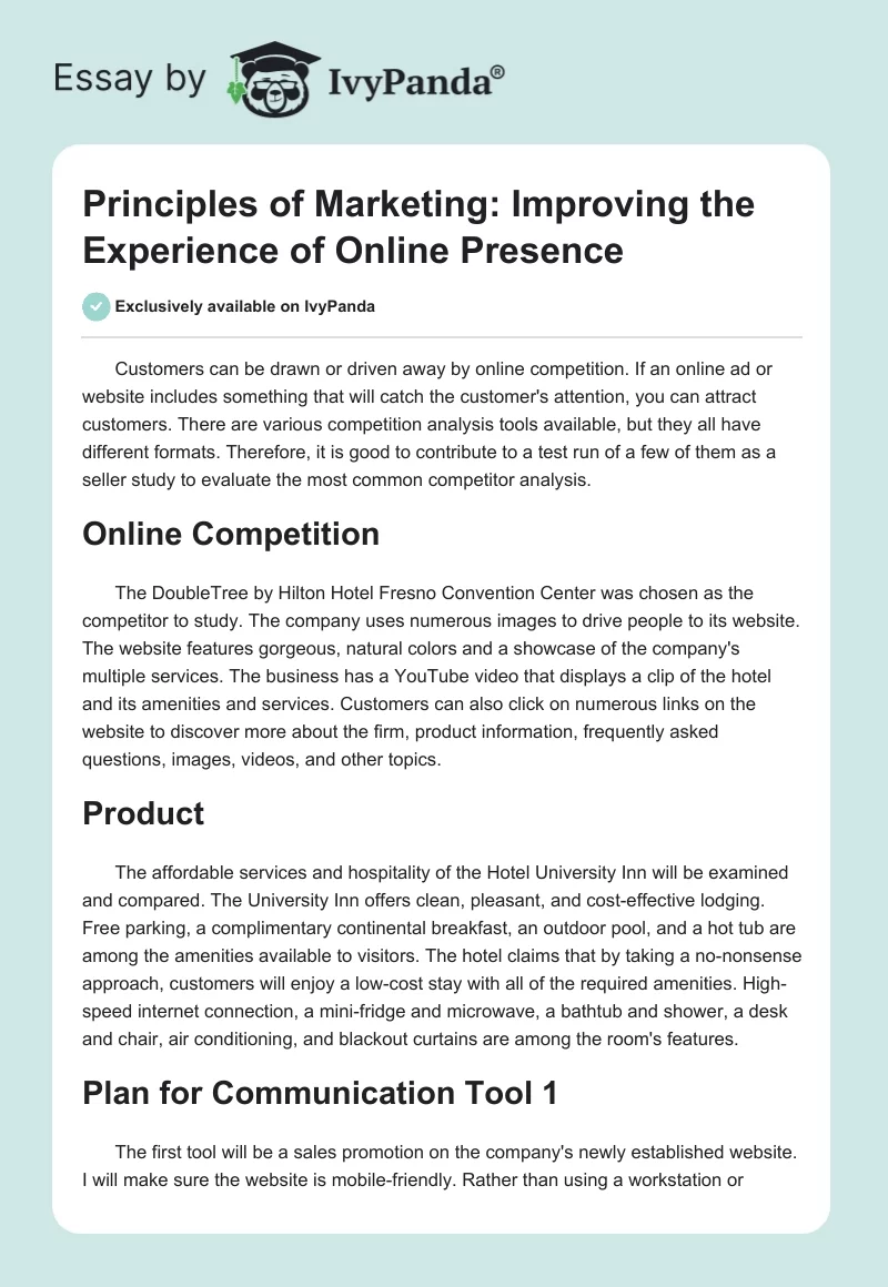 Principles of Marketing: Improving the Experience of Online Presence. Page 1