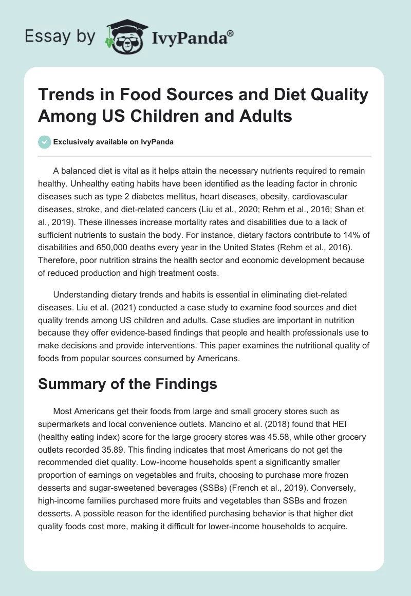 Trends in Food Sources and Diet Quality Among US Children and Adults. Page 1