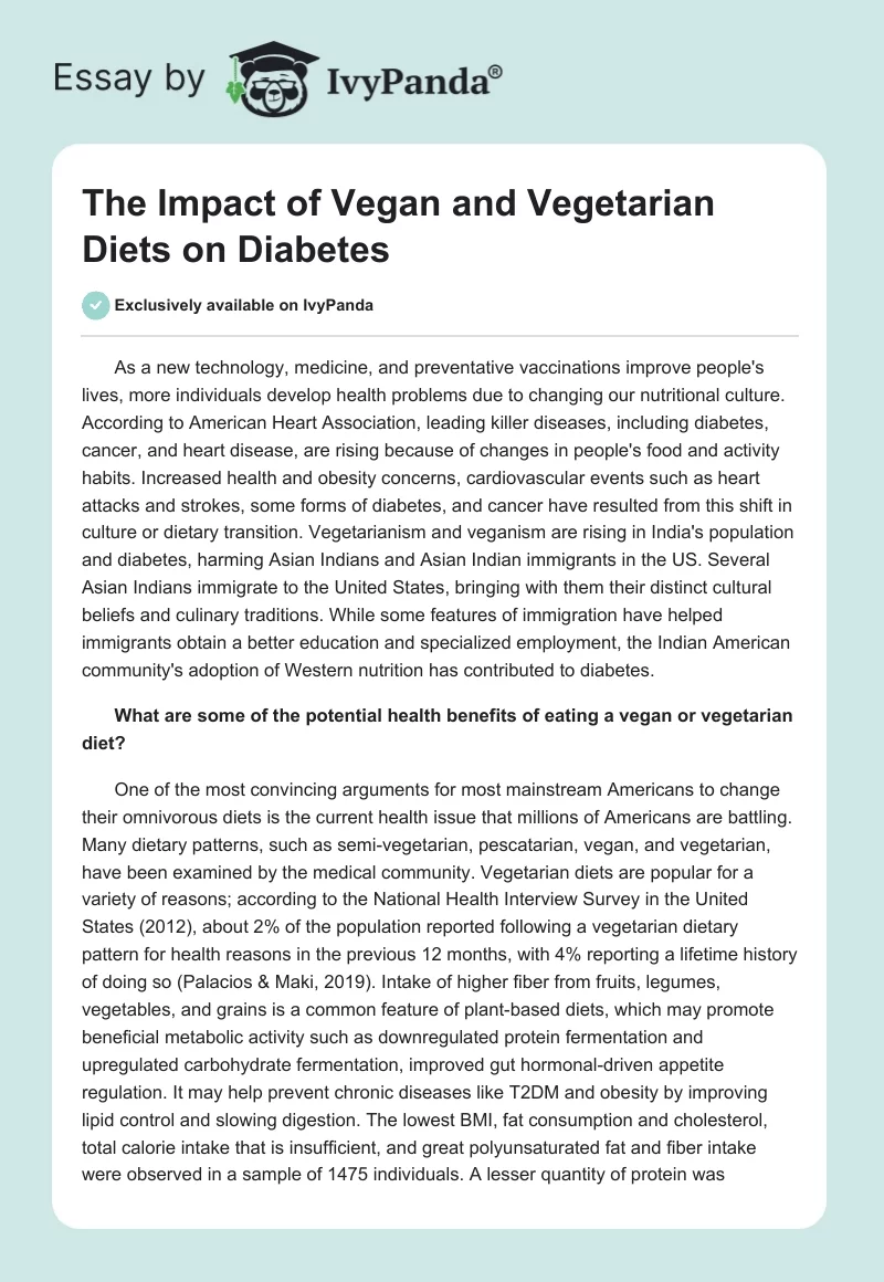 The Impact of Vegan and Vegetarian Diets on Diabetes. Page 1