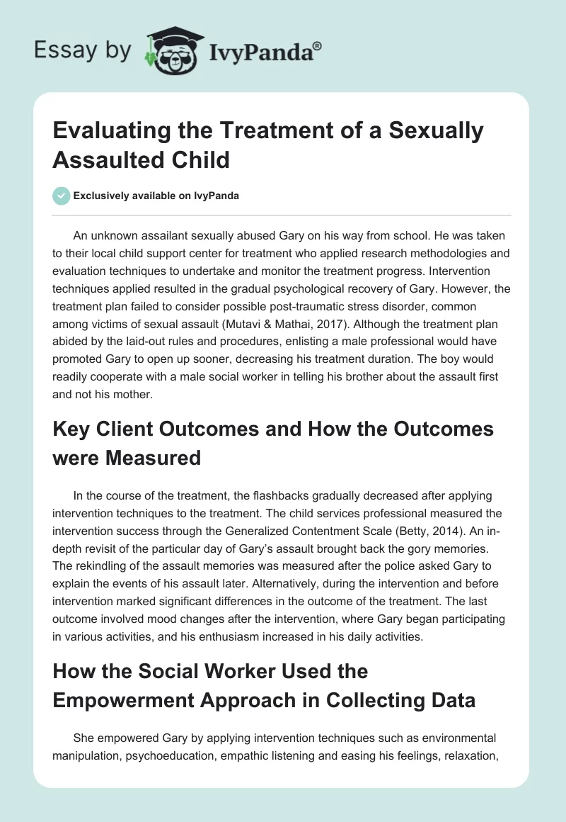 Evaluating the Treatment of a Sexually Assaulted Child. Page 1