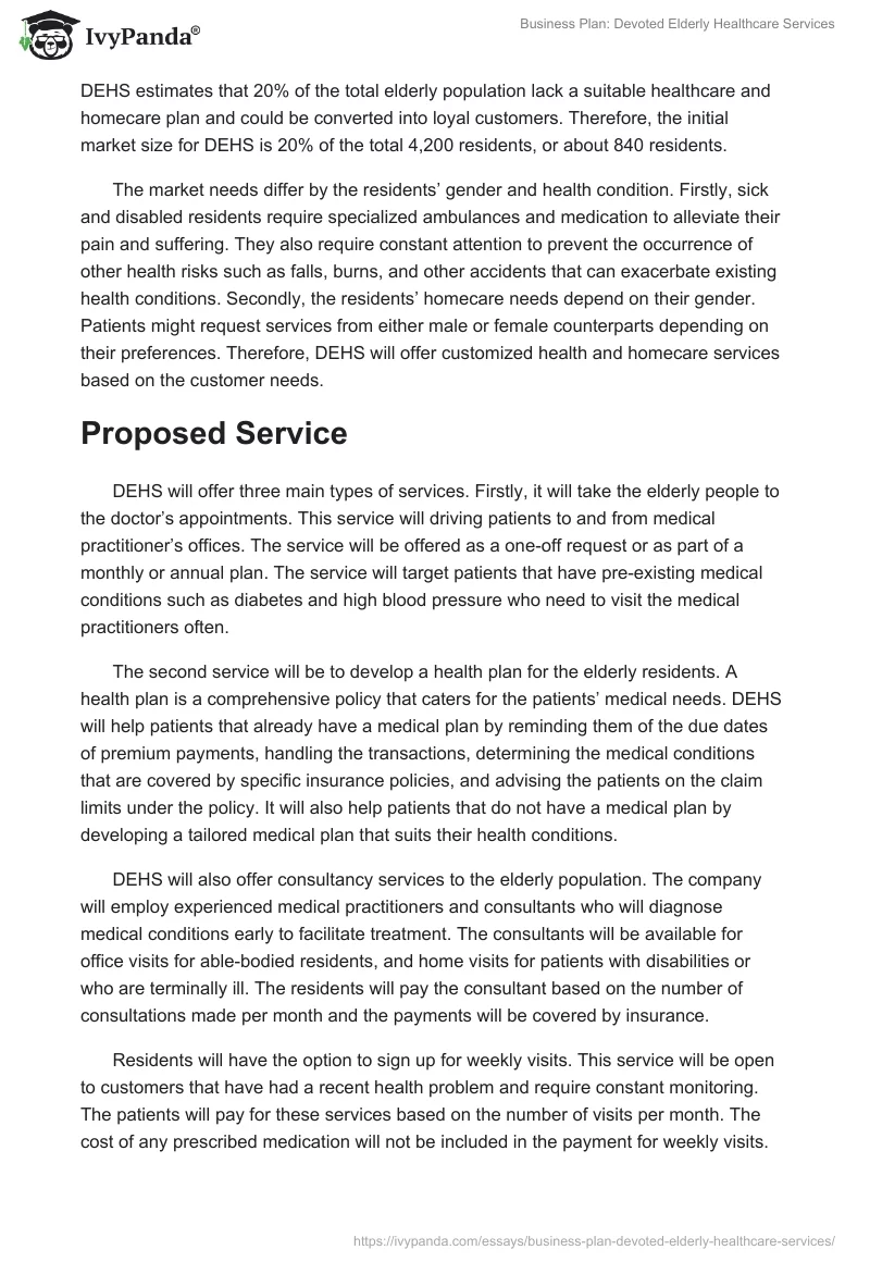 Business Plan: Devoted Elderly Healthcare Services. Page 2