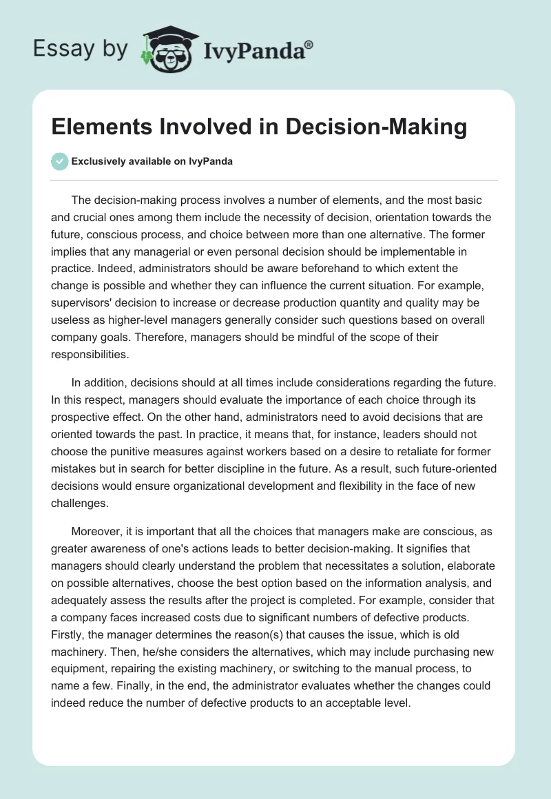 Elements Involved in Decision-Making. Page 1