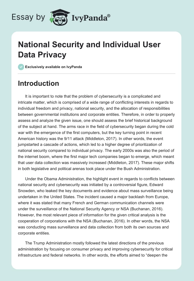 National Security and Individual User Data Privacy. Page 1