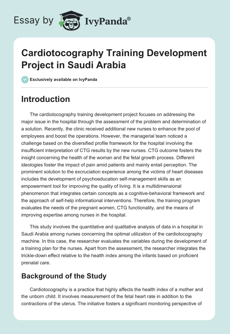Cardiotocography Training Development Project in Saudi Arabia. Page 1