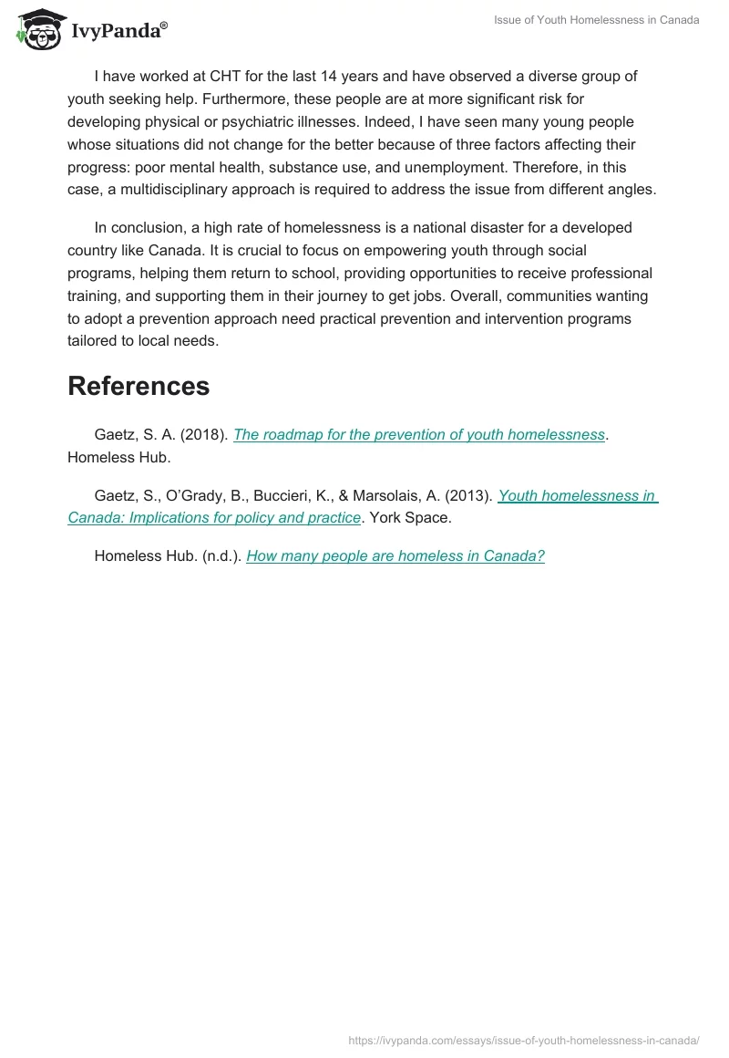 Issue of Youth Homelessness in Canada. Page 2