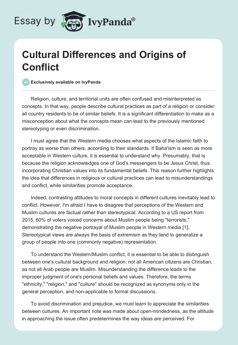 Cultural Differences and Origins of Conflict. Page 1