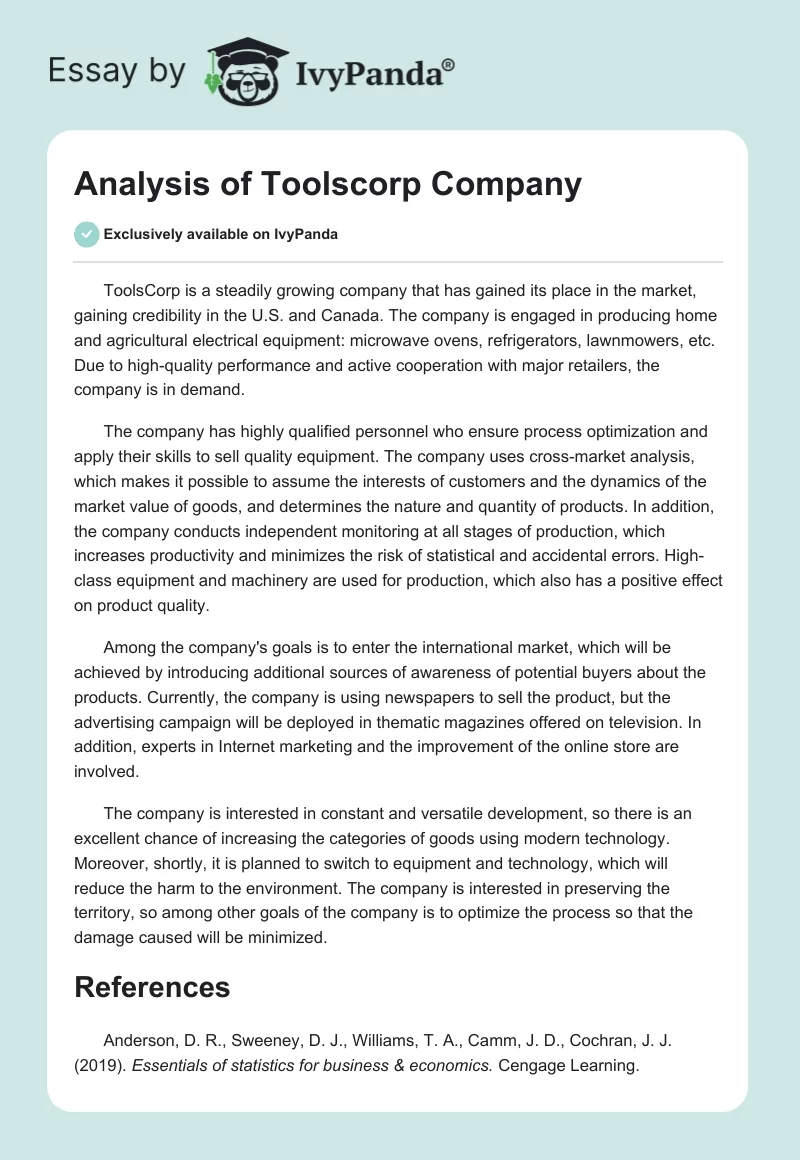 Analysis of Toolscorp Company. Page 1