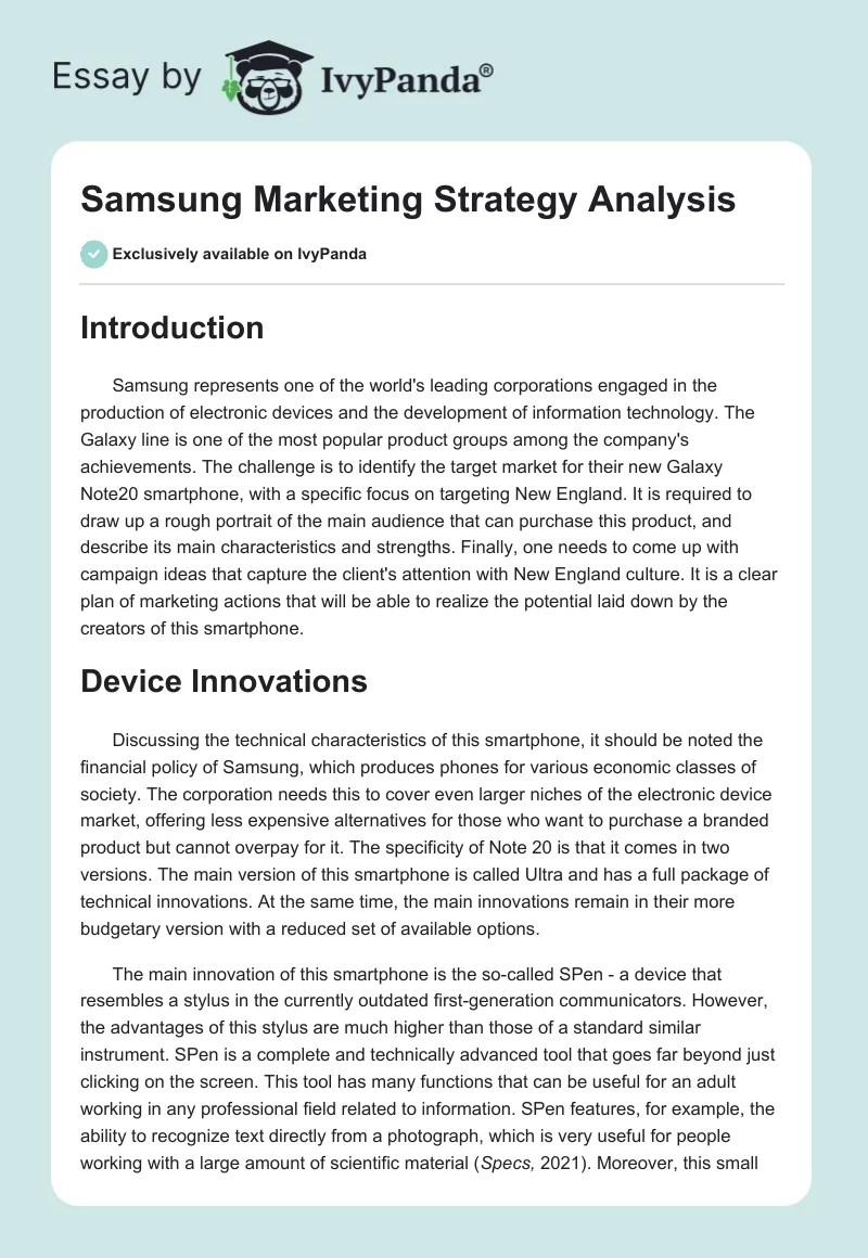 Samsung Marketing Strategy Analysis. Page 1