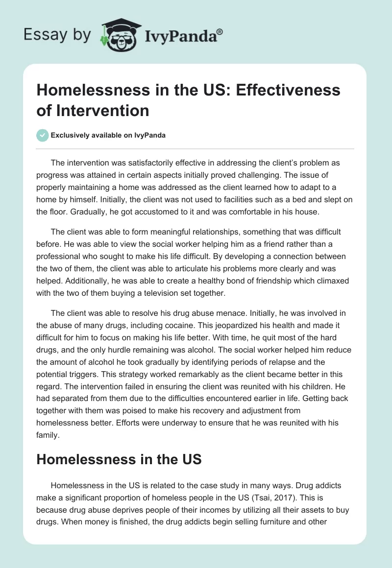Homelessness in the US: Effectiveness of Intervention. Page 1
