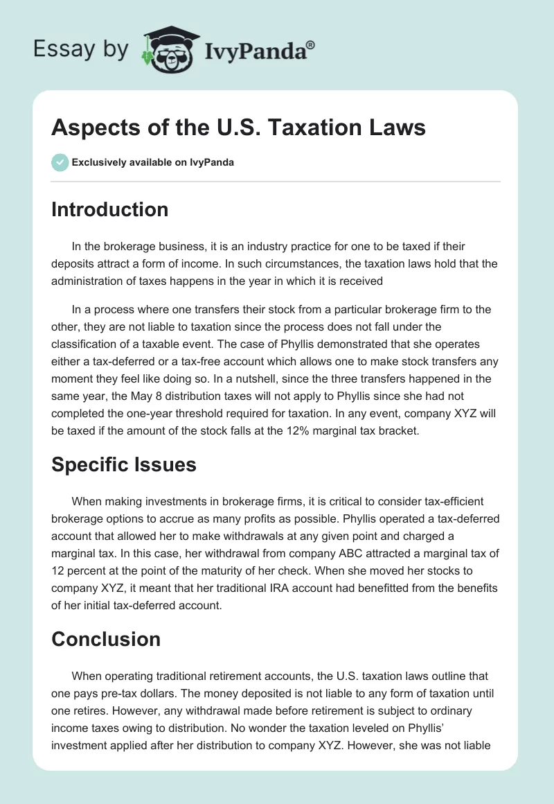 Aspects of the U.S. Taxation Laws. Page 1