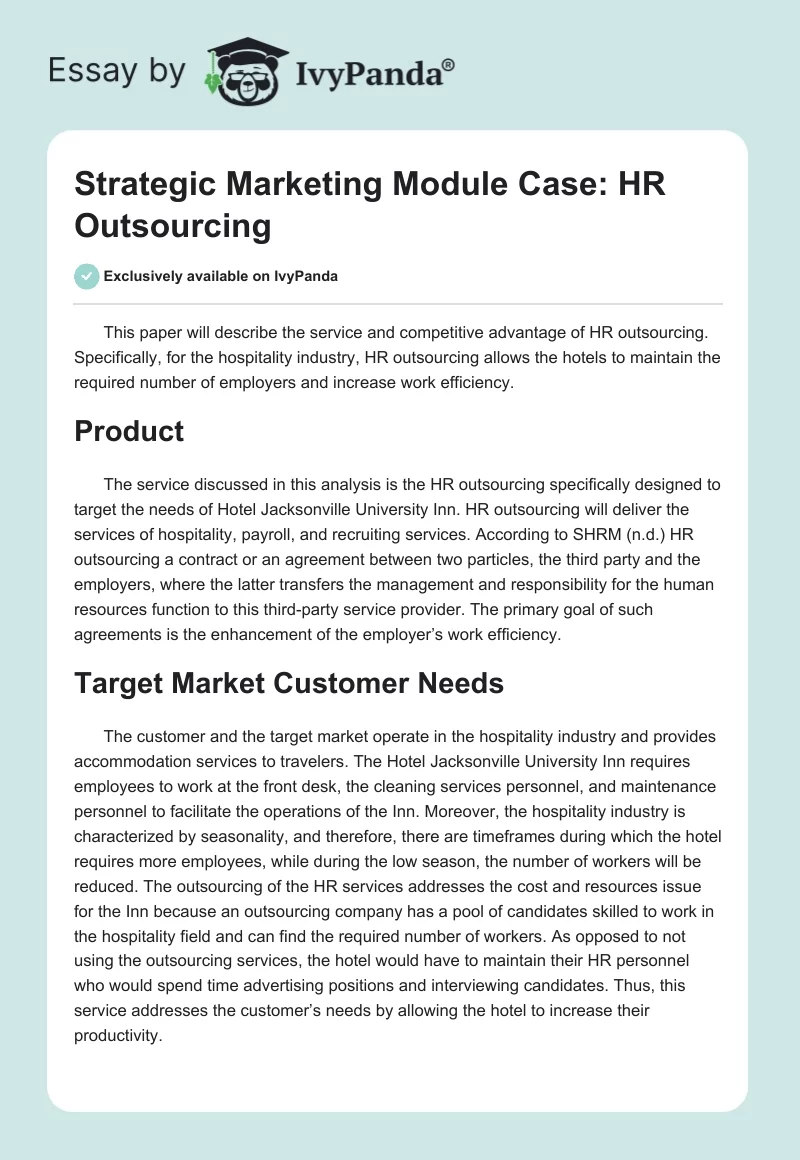 Strategic Marketing Module Case: HR Outsourcing. Page 1
