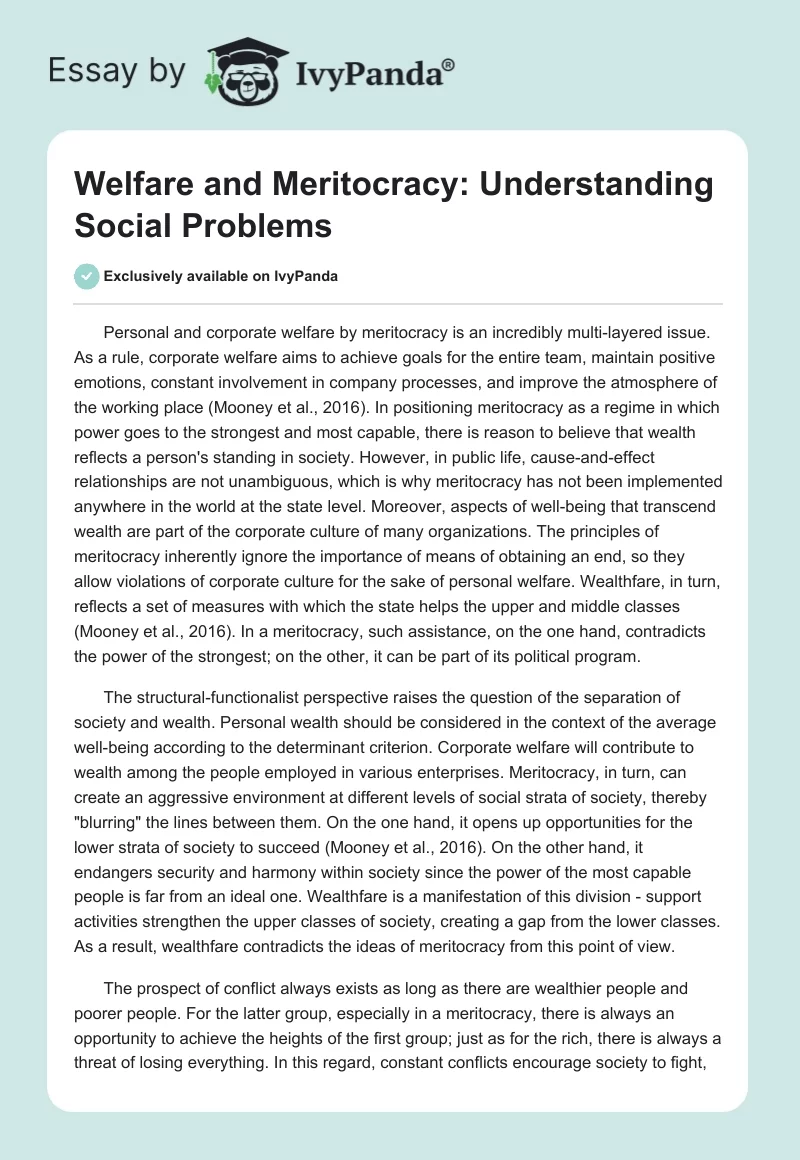 Welfare and Meritocracy: Understanding Social Problems. Page 1