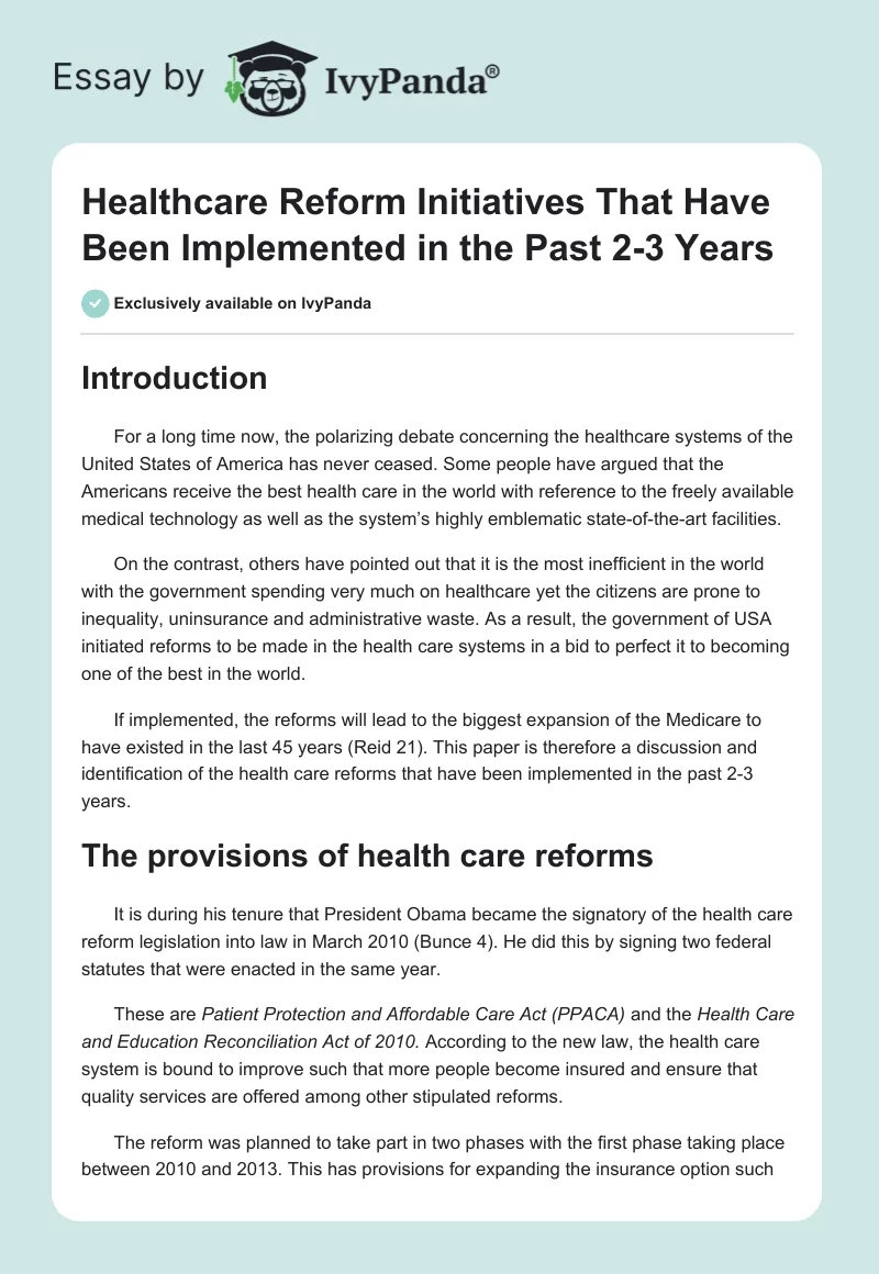 Healthcare Reform Initiatives That Have Been Implemented in the Past 2-3 Years. Page 1